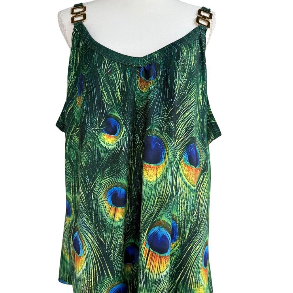 Denater Tank SZ 6X Peacock‎ Feathers Resort Gold Hardware Aloha Party